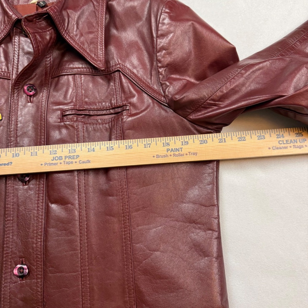 Etienne Aigner Vintage Burgundy Leather Shirt Jacket Mens 40 Oxblood 70s Retro - Picture 6 of 9